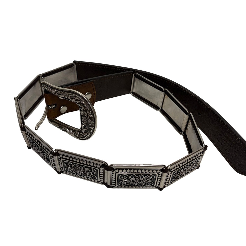 Nocona Belt Co Mens XL Brown Leather Western Concho Link Belt Silver N3411344